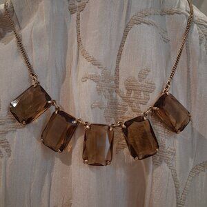 J CREW AMBER GLASS EMERALD CUT STONE NECKLACE